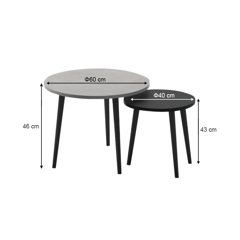 Τραπεζάκι σαλονιού σετ 2 τμχ Roma Megapap χρώμα γκρι ρετρό - μαύρο 60x60x46εκ. - Image 3