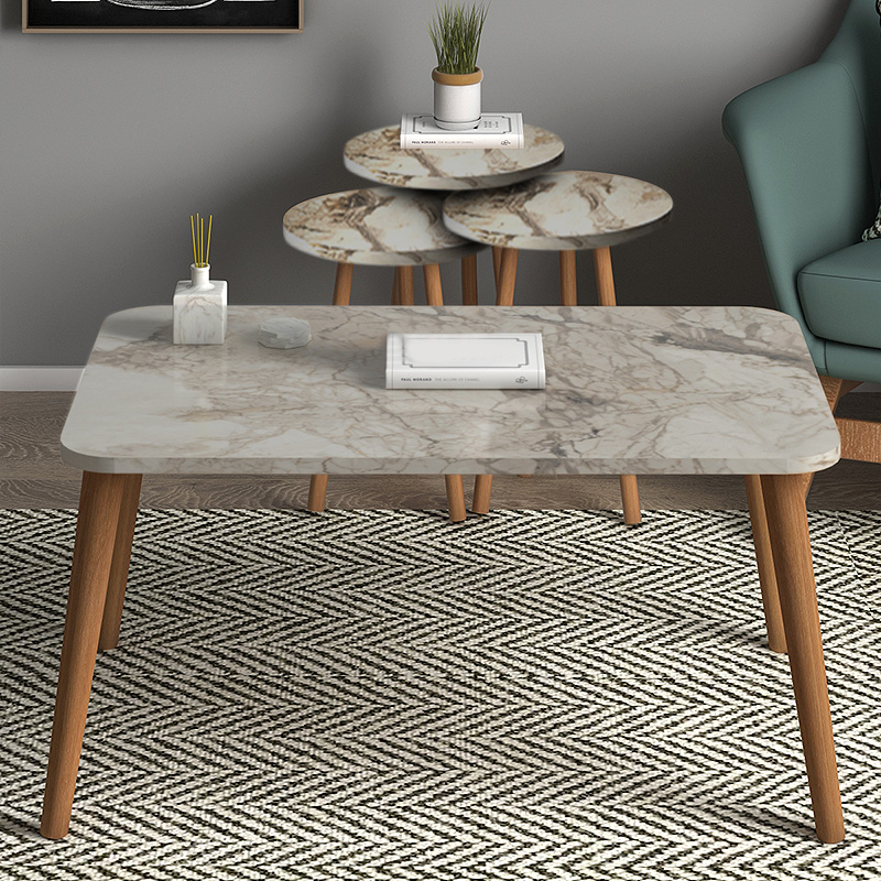 Τραπεζάκι σαλονιού σετ 4 τμχ Soul Megapap χρώμα μπεζ εφέ μαρμάρου 90x55x43εκ. - Image 2