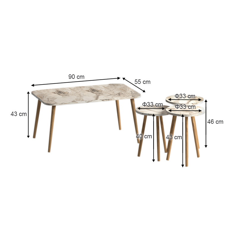 Τραπεζάκι σαλονιού σετ 4 τμχ Soul Megapap χρώμα μπεζ εφέ μαρμάρου 90x55x43εκ. - Image 3