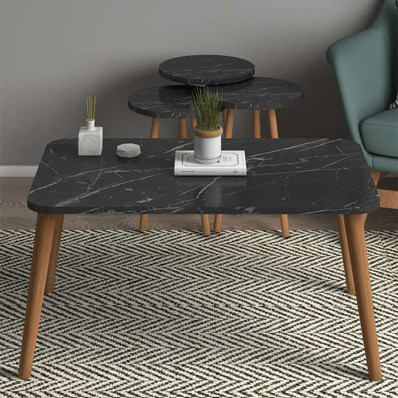 Τραπεζάκι σαλονιού σετ 4 τμχ Soul Megapap χρώμα μαύρο εφέ μαρμάρου 90x55x43εκ. - Image 2
