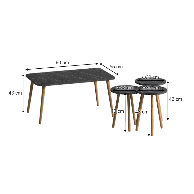 Τραπεζάκι σαλονιού σετ 4 τμχ Soul Megapap χρώμα μαύρο εφέ μαρμάρου 90x55x43εκ. - Image 3