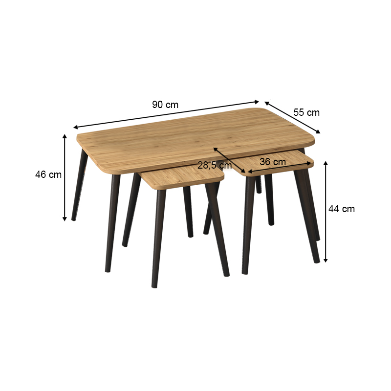 Τραπεζάκι σαλονιού σετ 3 τμχ Oliva Megapap χρώμα oak 90x55x46εκ. - Image 3
