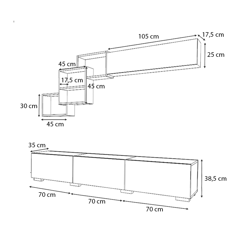 Σύνθεση τηλεόρασης Free Megapap χρώμα ανθρακί - γκρι σκυροδέματος 210x35x38εκ. - Image 3