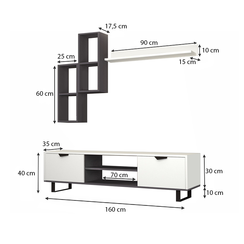 Σύνθεση τηλεόρασης Lonsa Megapap χρώμα λευκό 160x35x40εκ. - Image 3