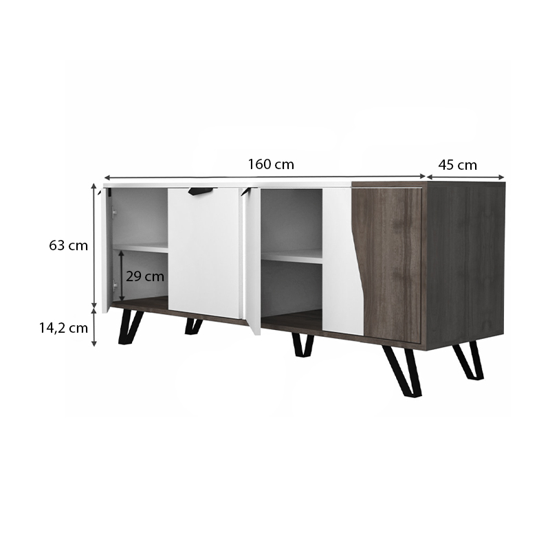 Μπουφές Jasmine Megapap χρώμα λευκό - καρυδί 160x45x78εκ. - Image 3