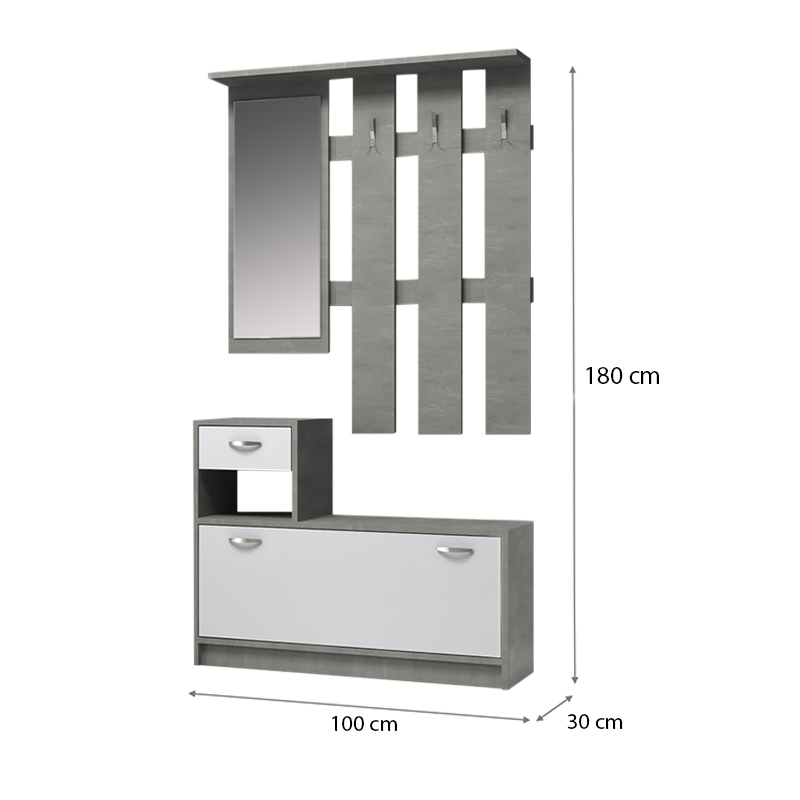Έπιπλο εισόδου Raynold Megapap χρώμα γκρι σκυροδέματος - λευκό 100x30x180εκ. - Image 3