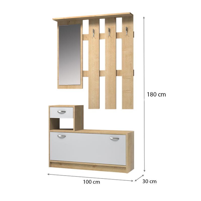 Έπιπλο εισόδου Raynold Megapap χρώμα φυσικό οξιάς - λευκό 100x30x180εκ. - Image 2