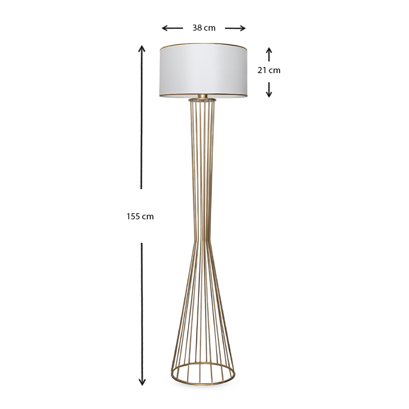 Φωτιστικό δαπέδου Clarke Megapap μέταλλο/ύφασμα χρώμα χρυσό/λευκό 38x21x155εκ. - Image 2