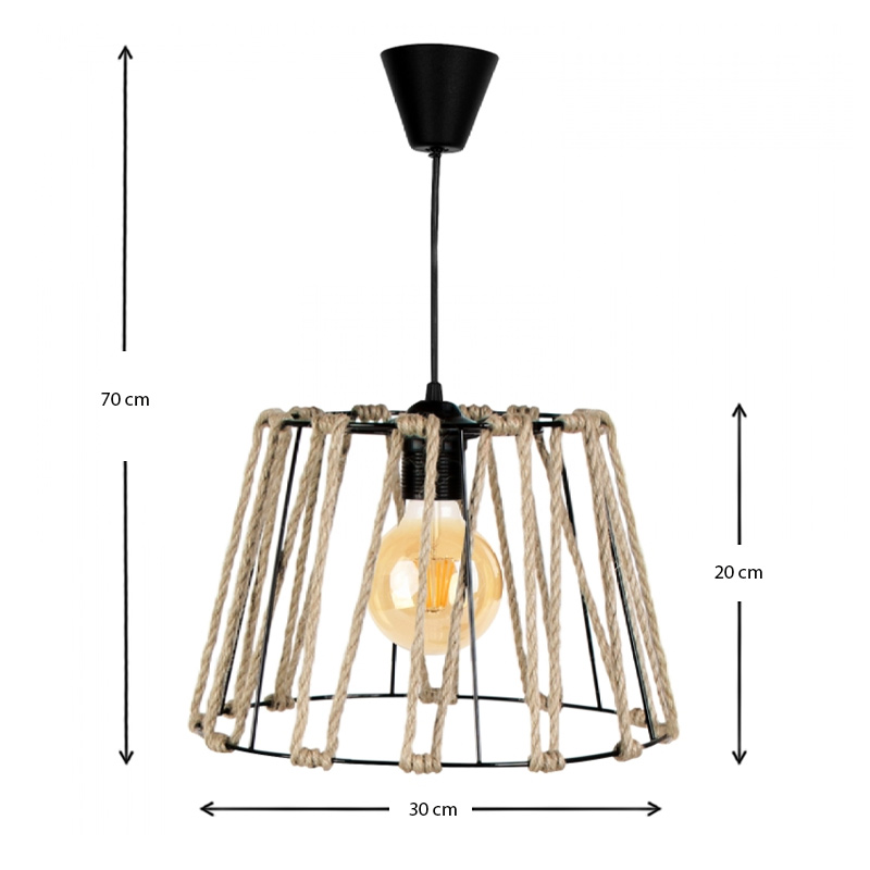 Φωτιστικό οροφής Andrew Megapap μέταλλο/σχοινί μονόφωτο χρώμα μαύρο φυσικό 30x30x20εκ. - Image 2