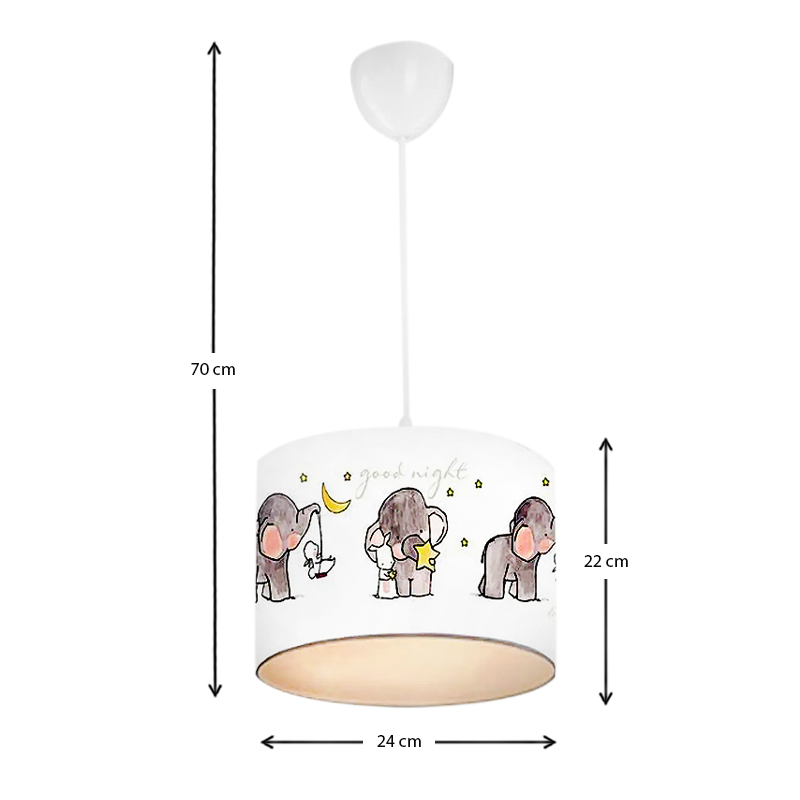 Φωτιστικό οροφής Goofy Megapap υφασμάτινο μονόφωτο με χαριτωμένα ελεφαντάκια 24x22x70εκ. - Image 2