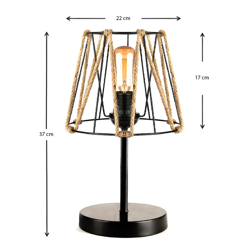 Φωτιστικό επιτραπέζιο Clancy Megapap E27 σχοινί/μεταλλικό χρώμα μαύρο 22x17x37εκ. - Image 2