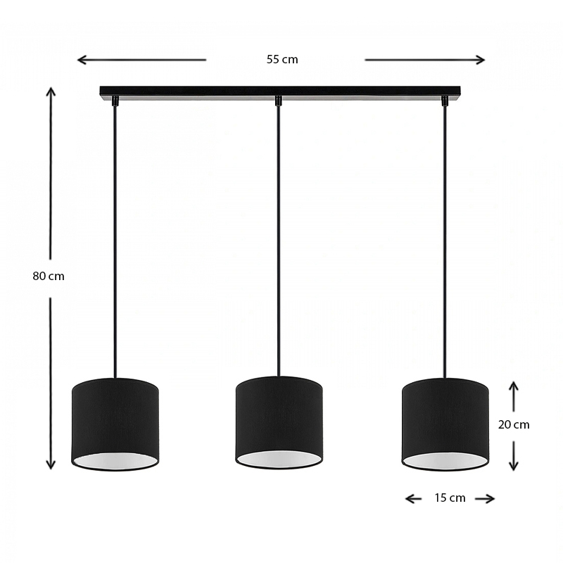 Φωτιστικό οροφής Morris Megapap E27 υφασμάτινο τρίφωτο χρώμα μαύρο 55x15x70εκ. - Image 2