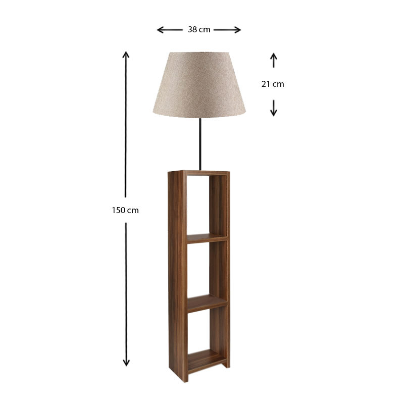 Φωτιστικό δαπέδου Launo Megapap υφασμάτινο Pvc/MDF χρώμα μπεζ/καρυδί 38x38x150εκ. - Image 2