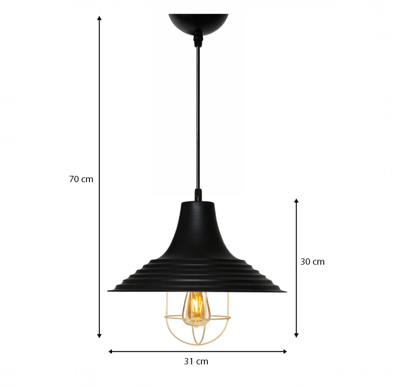 Φωτιστικό οροφής Retro Megapap E27 μεταλλικό μονόφωτο χρώμα μαύρο Φ30x70εκ. - Image 2