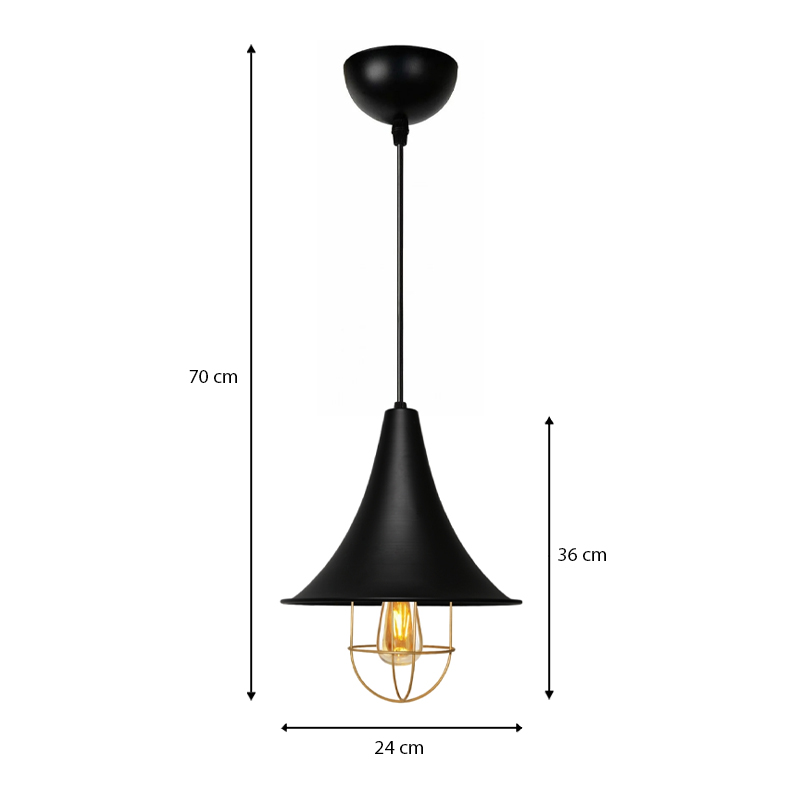 Φωτιστικό οροφής Retro Megapap E27 μεταλλικό μονόφωτο χρώμα μαύρο Φ24x70εκ. - Image 2