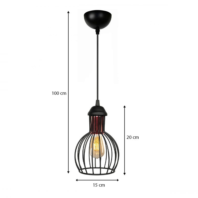 Φωτιστικό οροφής Manolia Megapap E27 μεταλλικό μονόφωτο χρώμα μαύρο Φ15x100εκ. - Image 2