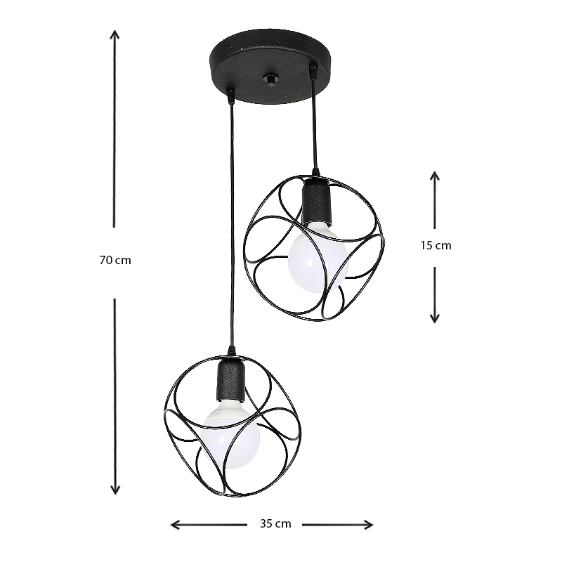 Φωτιστικό οροφής Lusita Megapap E27 μεταλλικό δίφωτο χρώμα μαύρο 35x35x70εκ. - Image 2