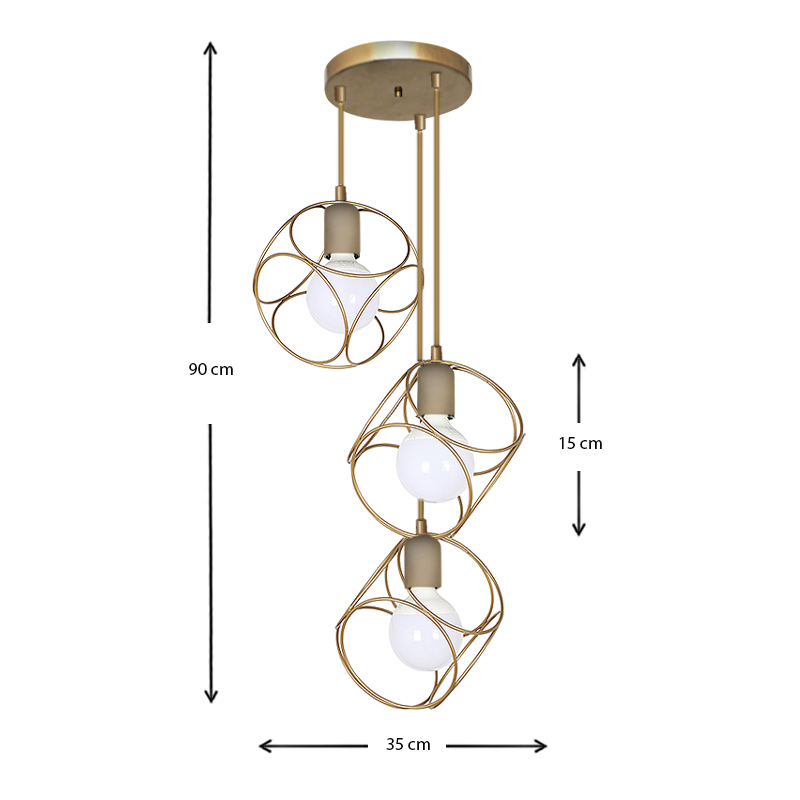 Φωτιστικό οροφής Lusita Megapap E27 μεταλλικό τρίφωτο χρώμα χρυσό 35x35x90εκ. - Image 2