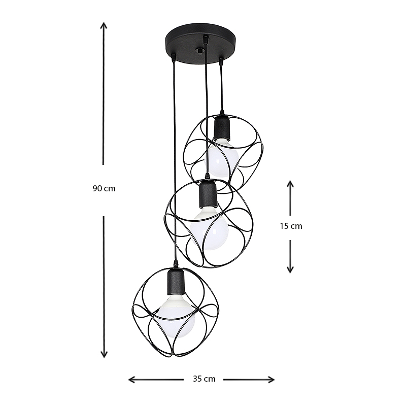 Φωτιστικό οροφής Lusita Megapap E27 μεταλλικό τρίφωτο χρώμα μαύρο 35x35x90εκ. - Image 2