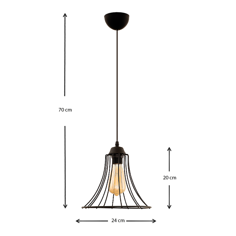 Φωτιστικό οροφής Gerel Megapap E27 μεταλλικό μονόφωτο χρώμα μαύρο 24x24x70εκ. - Image 2