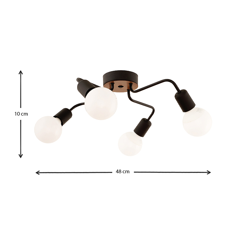 Φωτιστικό οροφής Horus Megapap E27 μεταλλικό τετράφωτο χρώμα μαύρο 48x48x10εκ. - Image 2