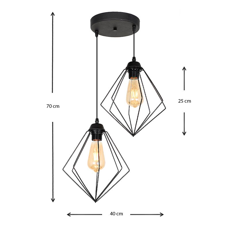 Φωτιστικό οροφής Nura Megapap E27 μεταλλικό δίφωτο χρώμα μαύρο 40x40x70εκ. - Image 2