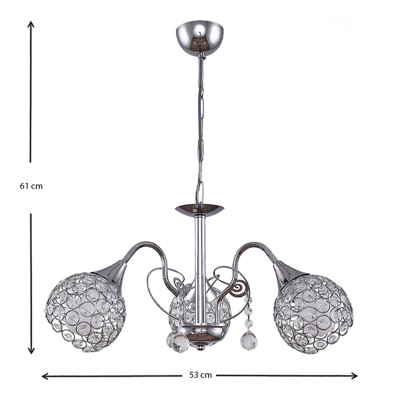 Φωτιστικό οροφής Dagobert Megapap E27 μεταλλικό τρίφωτο χρώμα ασημί 53x53x61εκ. - Image 2