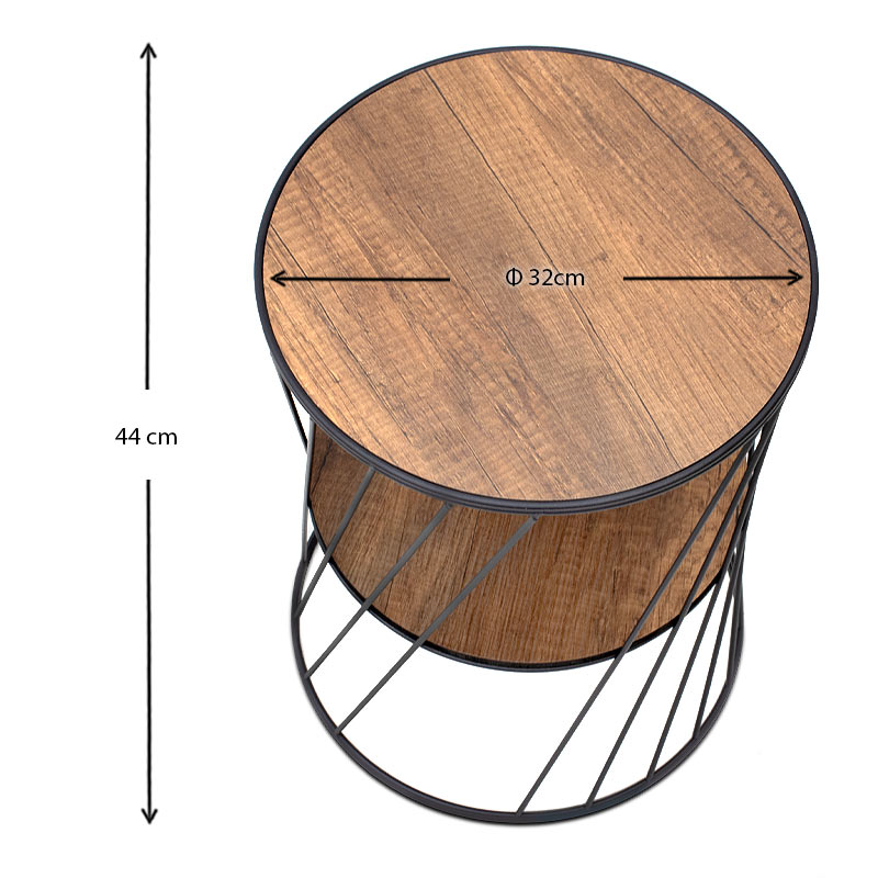 Βοηθητικό τραπεζάκι Jaspin Megapap μεταλλικό - Mdf χρώμα μαύρο - καρυδί 32x32x44εκ. - Image 3
