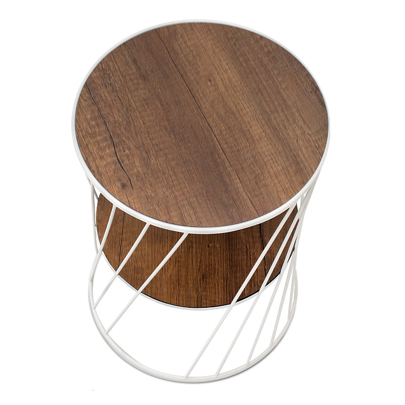 Βοηθητικό τραπεζάκι Jaspin Megapap μεταλλικό - Mdf χρώμα λευκό - καρυδί 32x32x44εκ. - Image 2