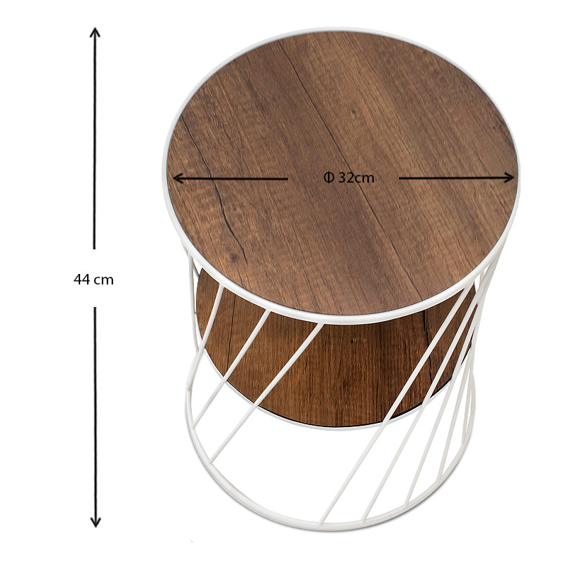 Βοηθητικό τραπεζάκι Jaspin Megapap μεταλλικό - Mdf χρώμα λευκό - καρυδί 32x32x44εκ. - Image 3