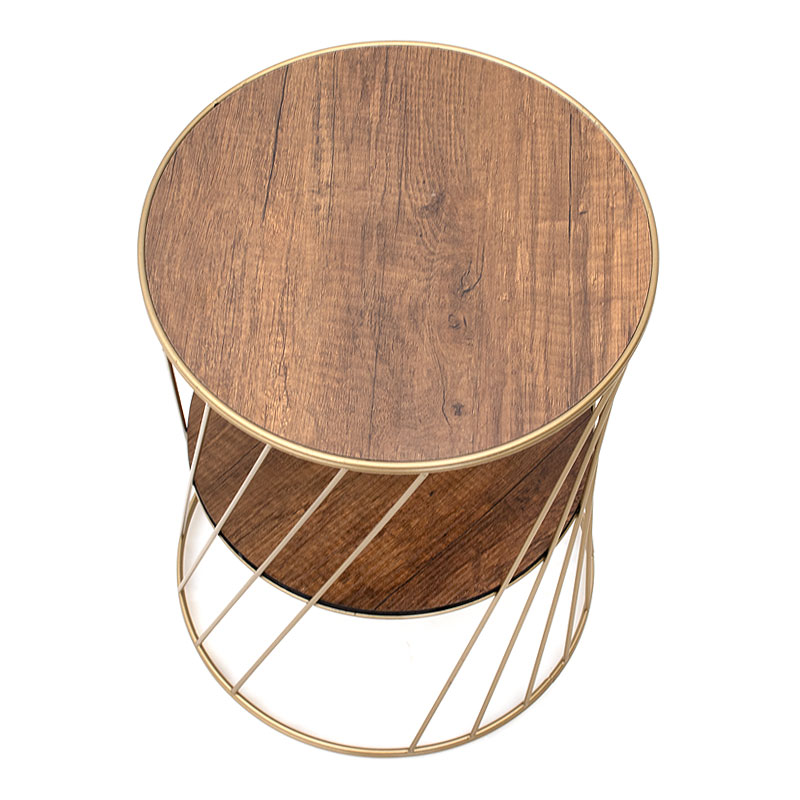 Βοηθητικό τραπεζάκι Jaspin Megapap μεταλλικό - Mdf χρώμα χρυσό - καρυδί 32x32x44εκ. - Image 2