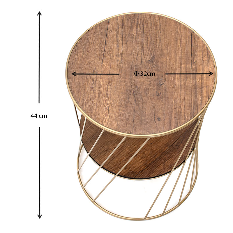 Βοηθητικό τραπεζάκι Jaspin Megapap μεταλλικό - Mdf χρώμα χρυσό - καρυδί 32x32x44εκ. - Image 3