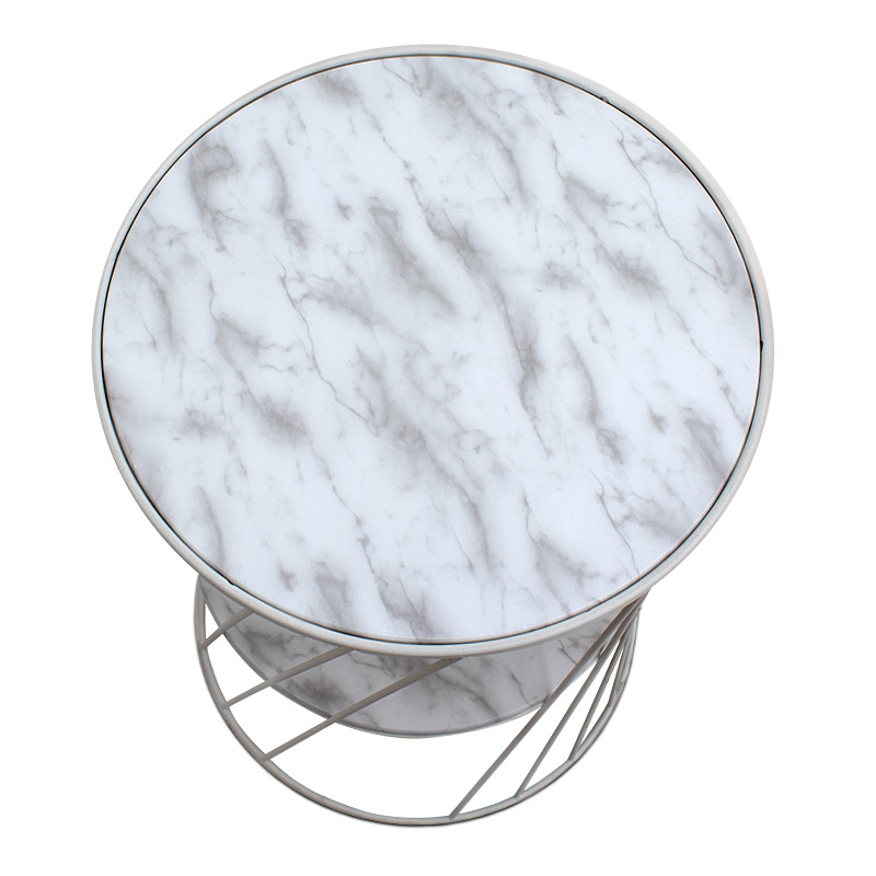 Βοηθητικό τραπεζάκι Jaspin Megapap μεταλλικό - Mdf χρώμα λευκό-λευκό εφέ μαρμάρου 32x32x44εκ. - Image 2