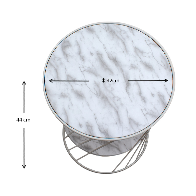 Βοηθητικό τραπεζάκι Jaspin Megapap μεταλλικό - Mdf χρώμα λευκό-λευκό εφέ μαρμάρου 32x32x44εκ. - Image 3