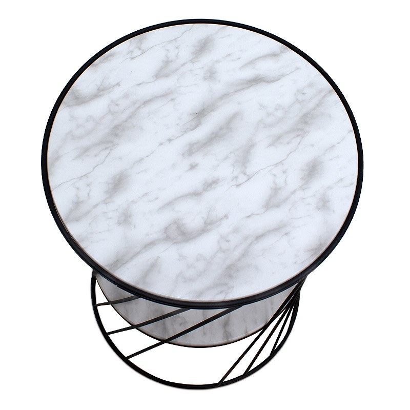 Βοηθητικό τραπεζάκι Jaspin Megapap μεταλλικό - Mdf χρώμα μαύρο-λευκό εφέ μαρμάρου 32x32x44εκ. - Image 2