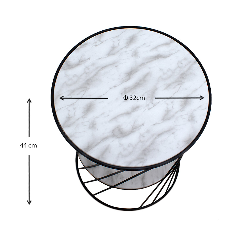 Βοηθητικό τραπεζάκι Jaspin Megapap μεταλλικό - Mdf χρώμα μαύρο-λευκό εφέ μαρμάρου 32x32x44εκ. - Image 3