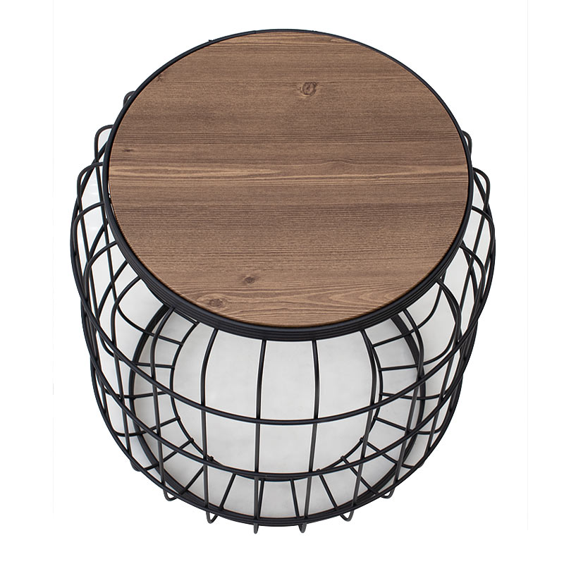 Σκαμπώ - τραπεζάκι βοηθητικό Muller Megapap μεταλλικό - Mdf χρώμα μαύρο - καρυδί 35x35x47εκ. - Image 2