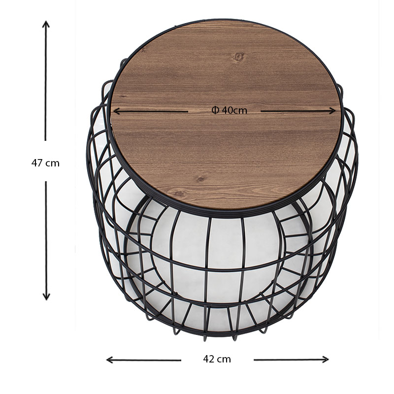 Σκαμπώ - τραπεζάκι βοηθητικό Muller Megapap μεταλλικό - Mdf χρώμα μαύρο - καρυδί 35x35x47εκ. - Image 3