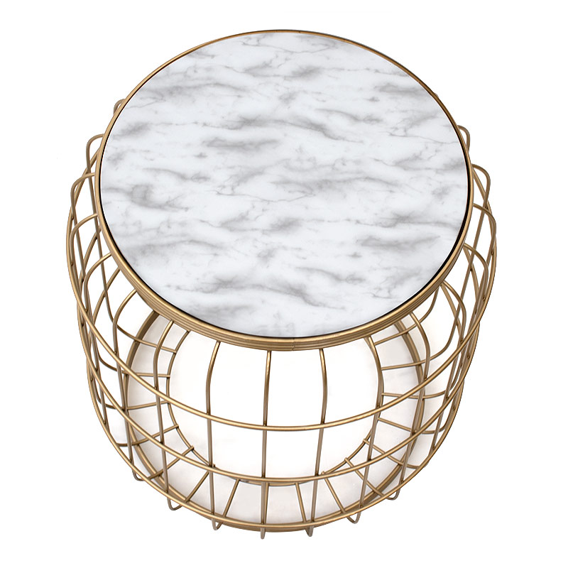 Σκαμπώ - τραπεζάκι βοηθητικό Muller Megapap μεταλλικό - Mdf χρώμα χρυσό - λευκό 35x35x47εκ. - Image 2