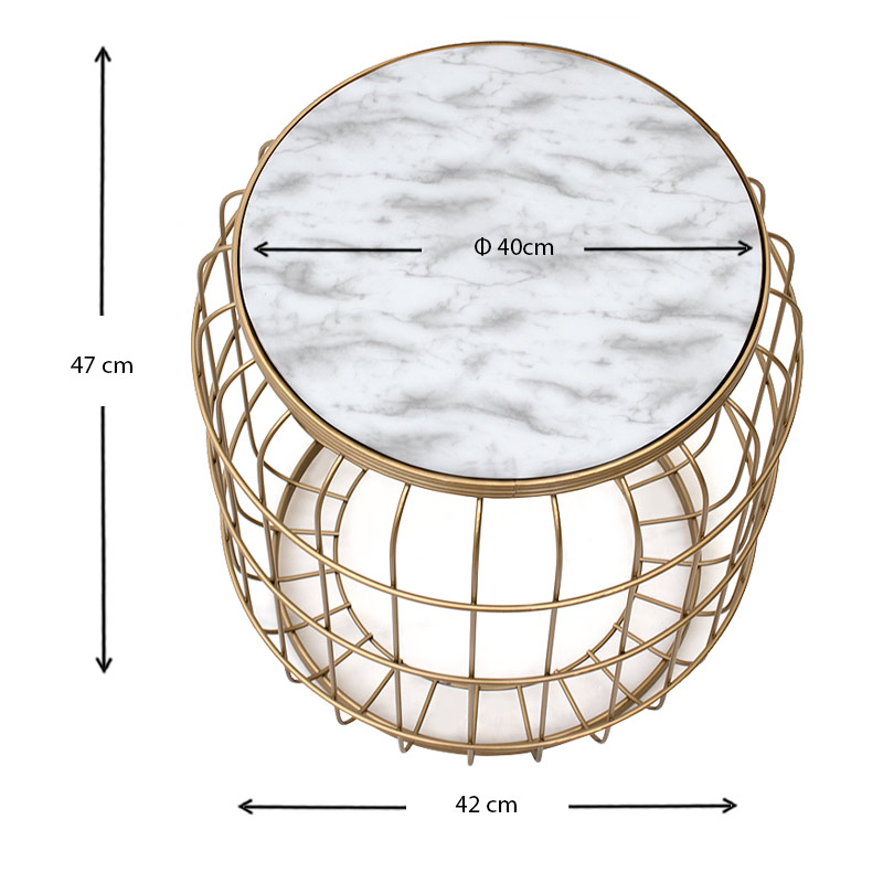 Σκαμπώ - τραπεζάκι βοηθητικό Muller Megapap μεταλλικό - Mdf χρώμα χρυσό - λευκό 35x35x47εκ. - Image 3