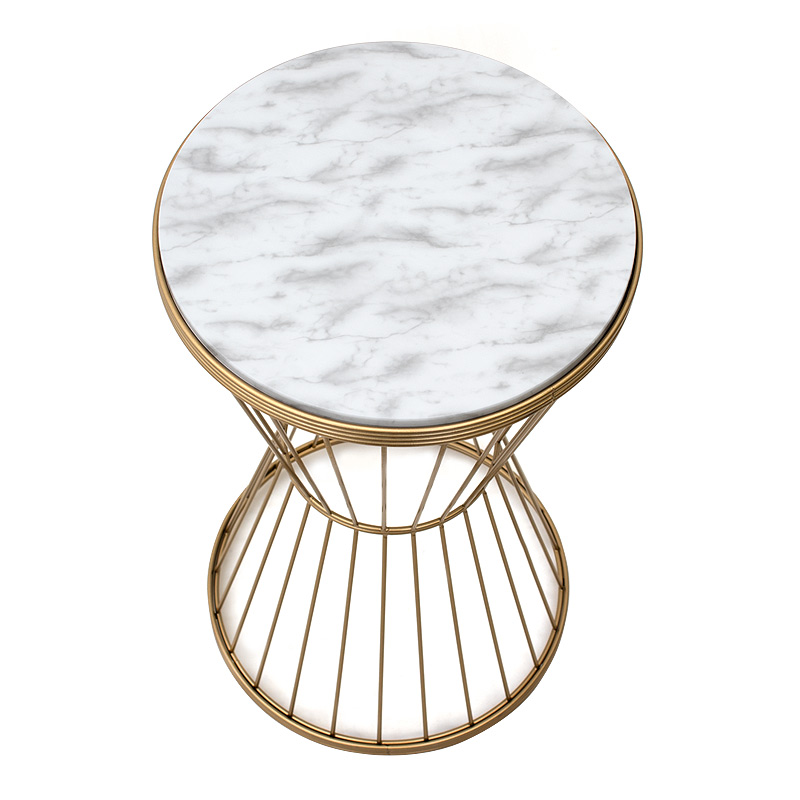 Βοηθητικό τραπεζάκι Hoffman Megapap μεταλλικό - Mdf χρώμα χρυσό - λευκό εφέ μαρμάρου 35x35x58εκ. - Image 2