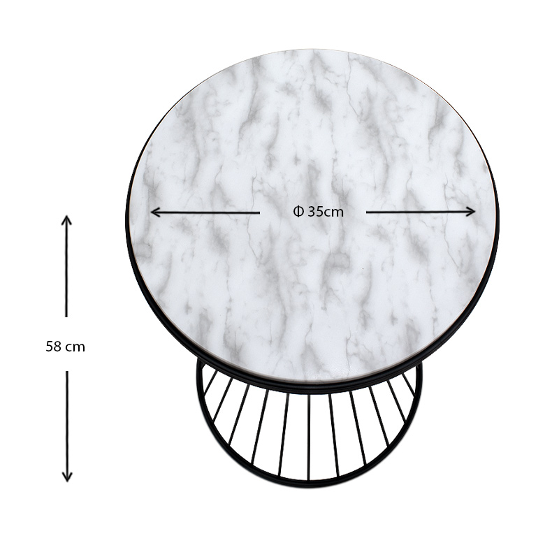 Βοηθητικό τραπεζάκι Hoffman Megapap μεταλλικό - Mdf χρώμα μαύρο - λευκό εφέ μαρμάρου 35x35x58εκ. - Image 3
