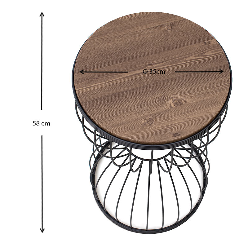 Βοηθητικό τραπεζάκι Pino Megapap μεταλλικό - Mdf χρώμα μαύρο - καρυδί 35x35x58εκ. - Image 3
