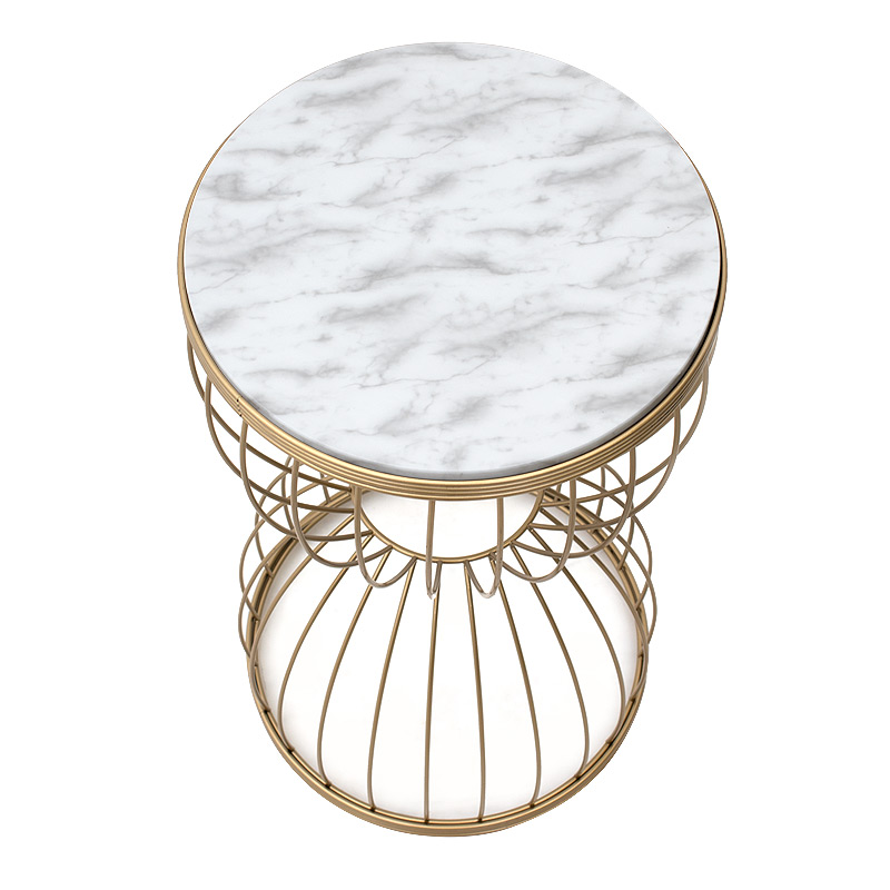 Βοηθητικό τραπεζάκι Pino Megapap μεταλλικό - Mdf χρώμα χρυσό - λευκό εφέ μαρμάρου 35x35x58εκ. - Image 2