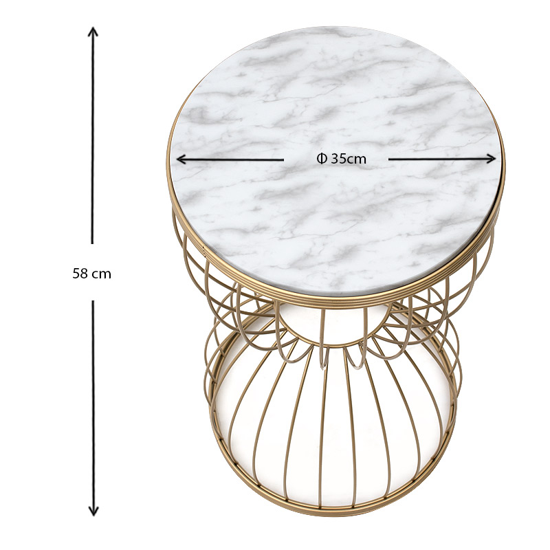 Βοηθητικό τραπεζάκι Pino Megapap μεταλλικό - Mdf χρώμα χρυσό - λευκό εφέ μαρμάρου 35x35x58εκ. - Image 3