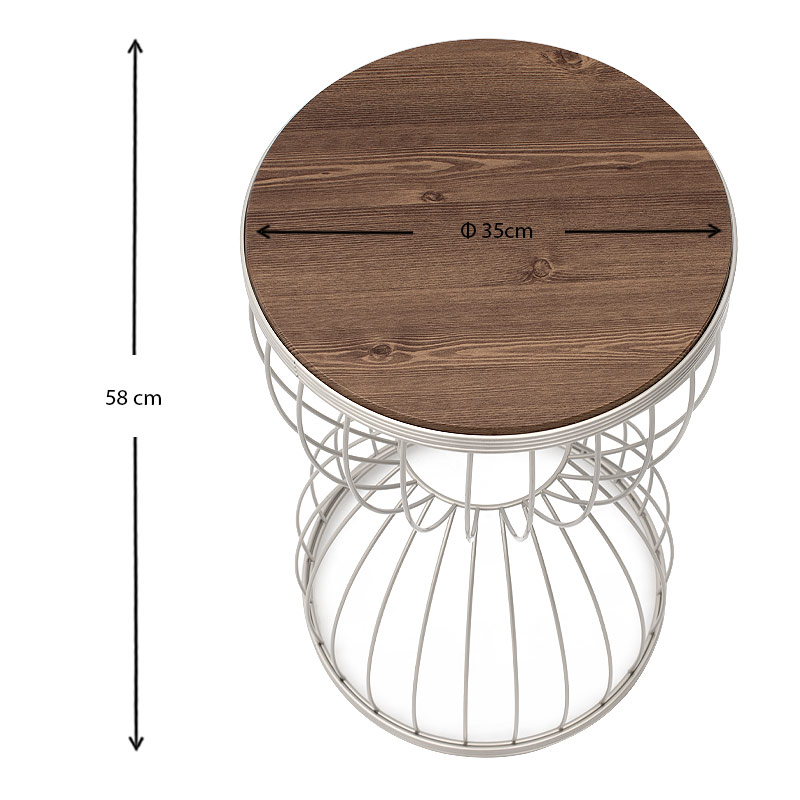 Βοηθητικό τραπεζάκι Pino Megapap μεταλλικό - Mdf χρώμα λευκό - καρυδί 35x35x58εκ. - Image 3