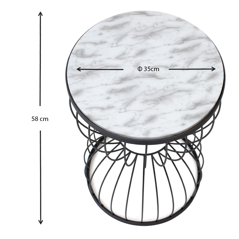 Βοηθητικό τραπεζάκι Pino Megapap μεταλλικό - Mdf χρώμα μαύρο - λευκό εφέ μαρμάρου 35x35x58εκ. - Image 3