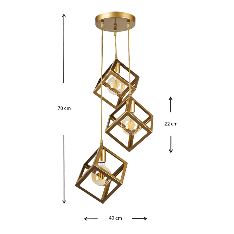 Φωτιστικό οροφής Thora Megapap E27 μεταλλικό τρίφωτο χρώμα χρυσό ματ 22x22x70εκ. - Image 2