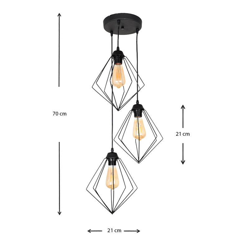 Φωτιστικό οροφής Nura Megapap E27 μεταλλικό τρίφωτο χρώμα μαύρο 21x21x70εκ. - Image 2