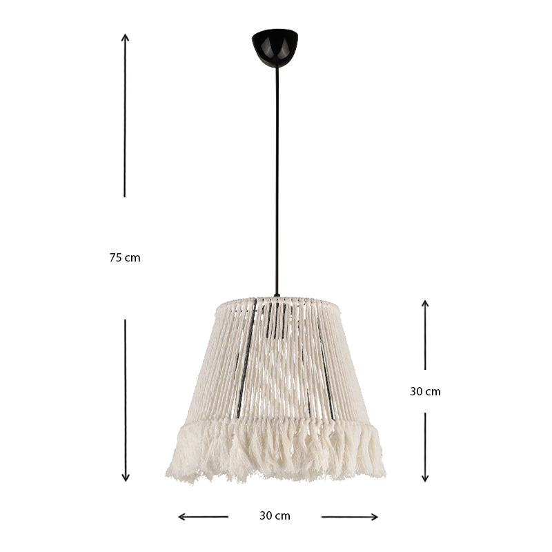 Φωτιστικό οροφής Braga Megapap E27 από σχοινί μονόφωτο χρώμα λευκό 30x30x75εκ. - Image 2